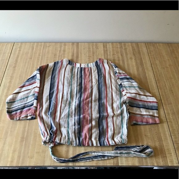Crop Top Faux Wrap Striped Drawstring Waist GIRL KRAZY Colorful Size M - Picture 4 of 4